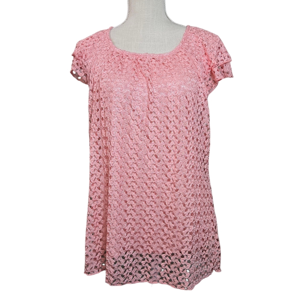 Brittany Black | Pink Lace Overlay Top Tunic - Size L